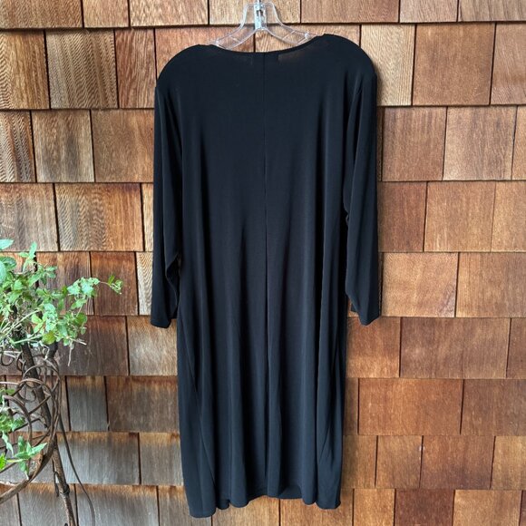 CALVIN KLEIN Black Jersey Knit V-Neck Dress with Goldtone Hardware in Women's 1X - Picture 7 of 10